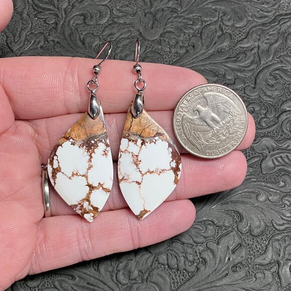 Wild Horse Turquoise Magnesite Crazy Horse Appaloosa Stone Earrings - Picture 6 of 8